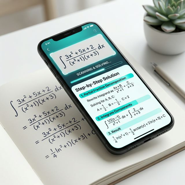 AI math solver picture scanning handwritten calculus equation using smartphone math solver scanner app