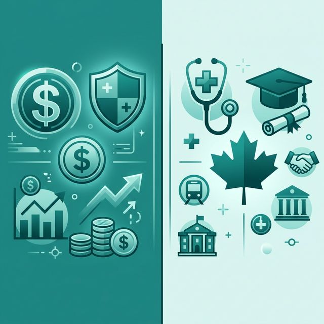 Visual representation of the differences in public services funded by taxes in USA and Canada