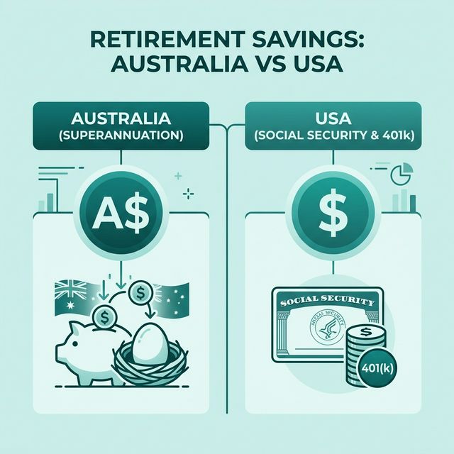 Comparison of Australian superannuation and US Social Security plus 401(k) retirement systems